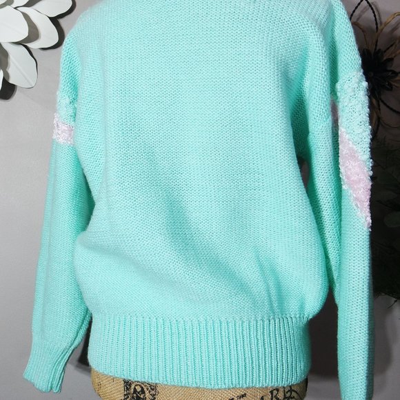 Vintage JACLYN SMITH 80s Beaded Embellished Pastel Green Knit Pullover Sweater - Picture 2 of 3